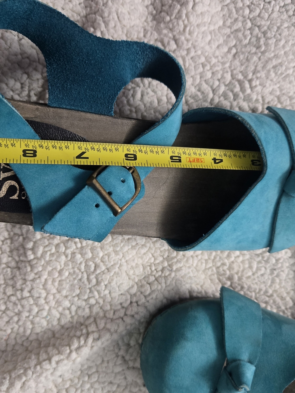 Teal Suede Mary Jane Clogs with Bow - Picture 12 of 13
